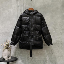 Load image into Gallery viewer, Women Street Down Coat New 2019 Female With Belt Single Breasted Hooded Medium Long White Down Jacket  Parka Warm Snow Outwear