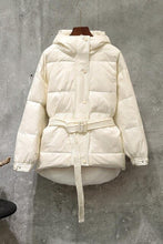 Load image into Gallery viewer, Women Street Down Coat New 2019 Female With Belt Single Breasted Hooded Medium Long White Down Jacket  Parka Warm Snow Outwear