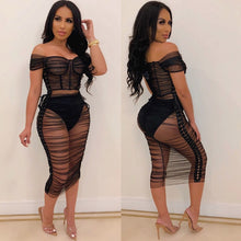 Load image into Gallery viewer, Echoine Sexy Sheer Mesh See Through Two Piece Set Slash Neck Off Shoulder Top + Dress Women Party Night Club Outfits
