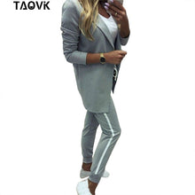 Load image into Gallery viewer, TAOVK Women's Suits Turn-down Collar Jacket White Striped Pant two Pieces Set Pant Suits woman's sport costumes Feminine clothes