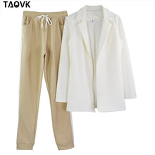 Load image into Gallery viewer, TAOVK Women's Suits Turn-down Collar Jacket White Striped Pant two Pieces Set Pant Suits woman's sport costumes Feminine clothes