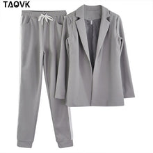 Load image into Gallery viewer, TAOVK Women's Suits Turn-down Collar Jacket White Striped Pant two Pieces Set Pant Suits woman's sport costumes Feminine clothes
